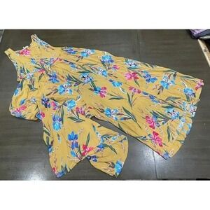 Easel Floral Mustard Yellow Print Rayon Sleeveless Romper Vacation Beach Size S